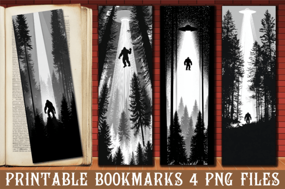 B W Bigfoot Alien Spaceship Bookmark