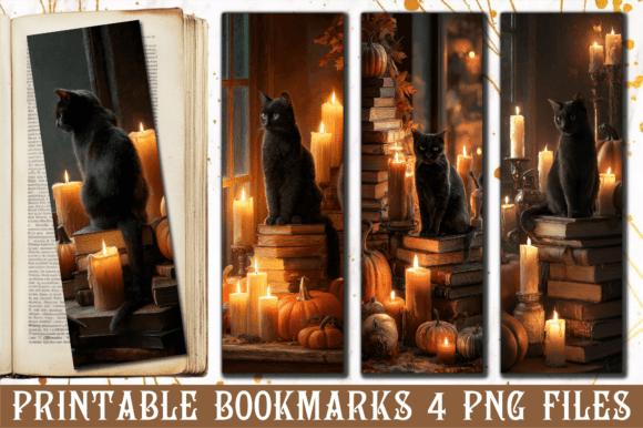 Black Cat Halloween Book Candle Bookmark