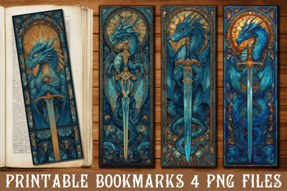 Blue Dragon Sword Fantasy Bookmark Design