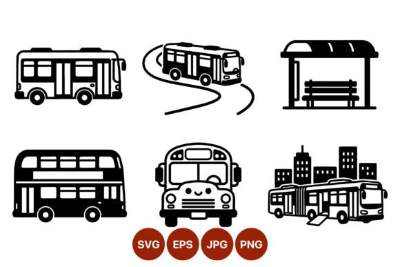 Bus Vector Icons for Embroidery Projects