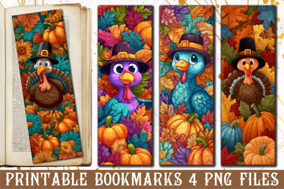 Cartoon Turkey Pilgrim Hat Bookmark