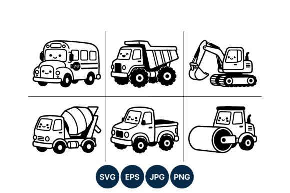 Charming Black and White Construction Trucks