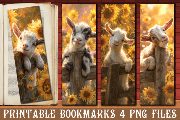 Charming Cute Baby Goat Sunflower Field Bookmark