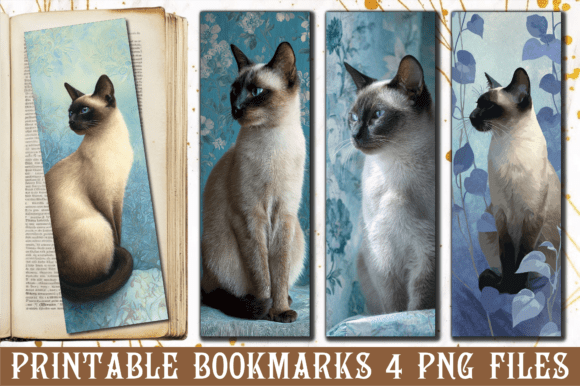 Charming Siamese Cat Blue Aesthetic Bookmark