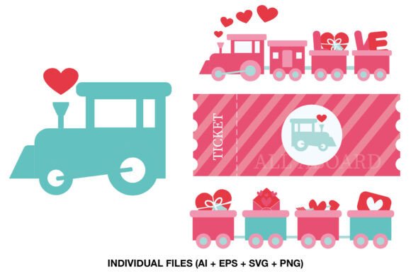 Cute Valentine Train Clipart PNG for Embroidery