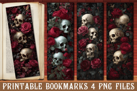 Dark Red Rose Crow Skull Bookmark Art