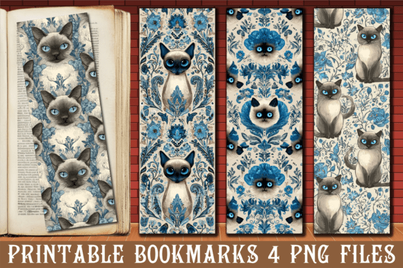 Elegant Blue Damask Siamese Cat Bookmark