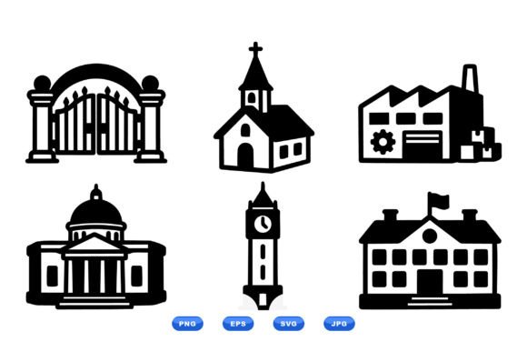 Exploring Town Building Icon Clipart for Embroidery