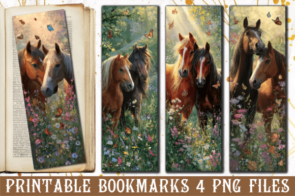 Horses and Butterflies Meadow Bookmark