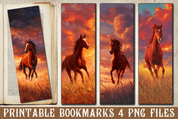 Majestic Horse Sunset Field Bookmark