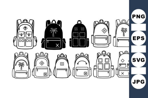 Minimalist Backpack Line Art for Embroidery