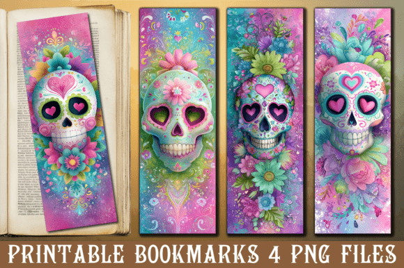 Pastel Floral Sugar Skull PNG Bookmark