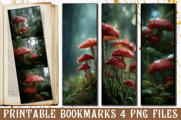 Rainy Red Mushroom Forest Photo Bookmark