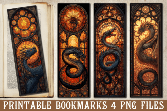 Stained Glass Dark Dragon PNG Bookmark