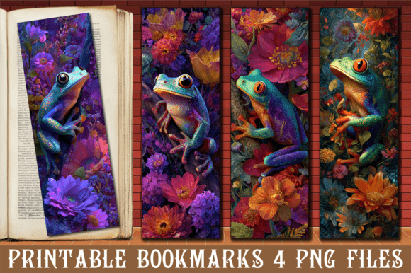 Vibrant Tropical Frog Flower Bookmark Design