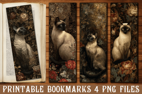 Vintage Siamese Cat Rose Floral Bookmark